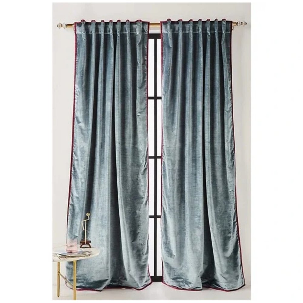Anthropologie Petra Velvet Curtain Panel Blue